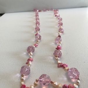 Pink Beaded Necklace  Handmade 48" end to end New